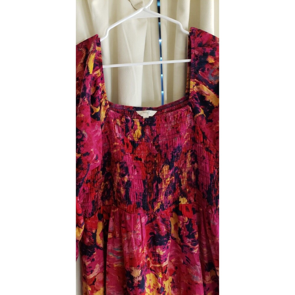 Terra & Sky Plus Size 1X  Floral Peasant Dress Smocked Long Sleeve Boho Chic - Picture 7 of 9